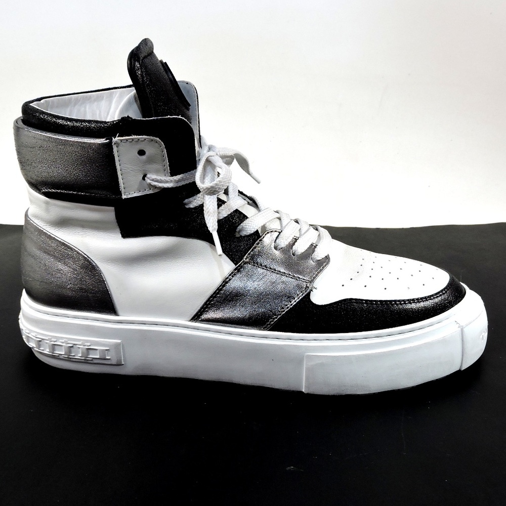 TAKE.OFF 🇮🇹 MEN'S WHITE & BLACK SOFT LEATHER FASHION SNEAKERS - Picture 4 of 8